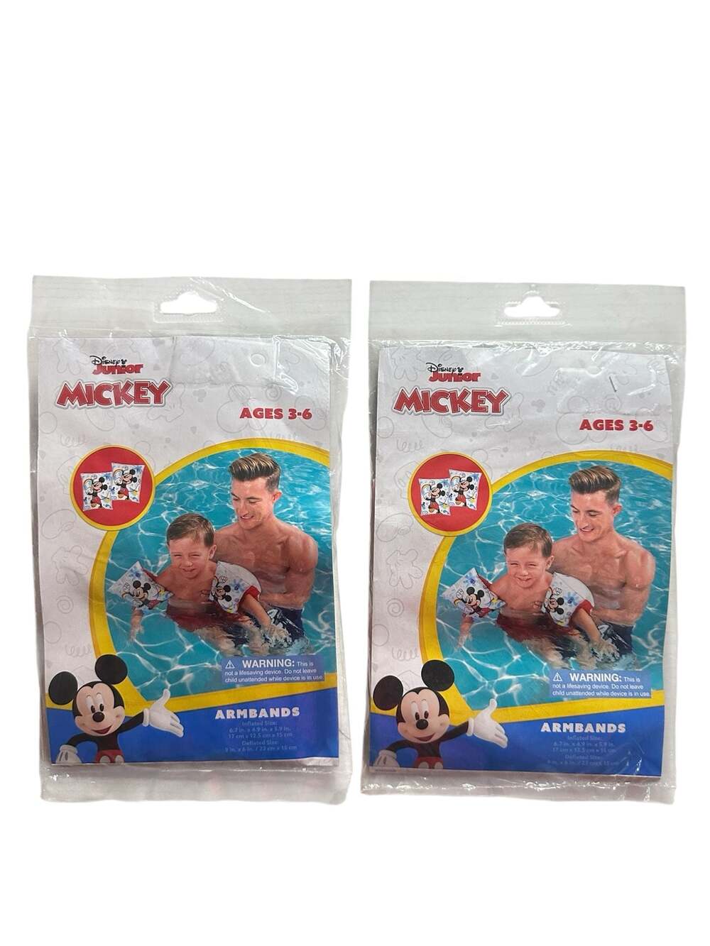 Disney Junior Mickey Mouse Inflatable Swim Armbands for Kids Ages 3-6 (Set of 2)